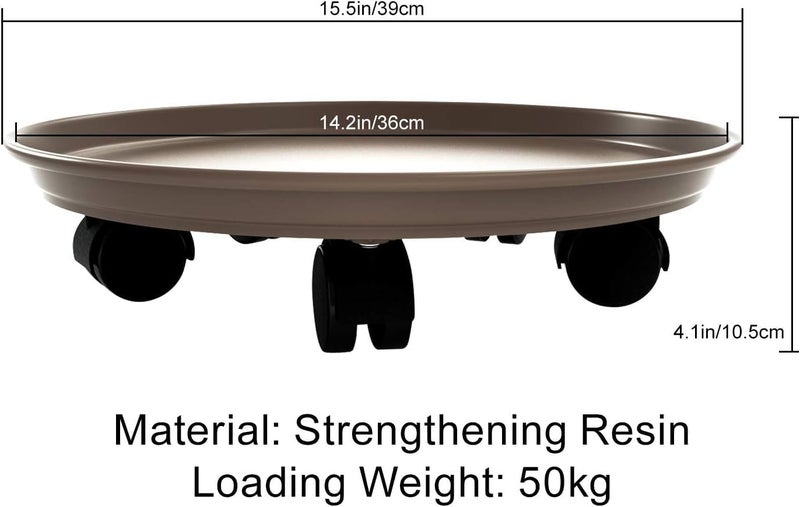 HGLCM 2Pcs Plant Caddy,Planter Pot Mover, Plant Pot Pallet Dolly Caster with Universal Wheels, Round Movable Planter Dolly Trolley Tray Pallet Outdoor Indoor Tree Flower Stand Planter (15.5 inch+2pcs+brown) - Image 2